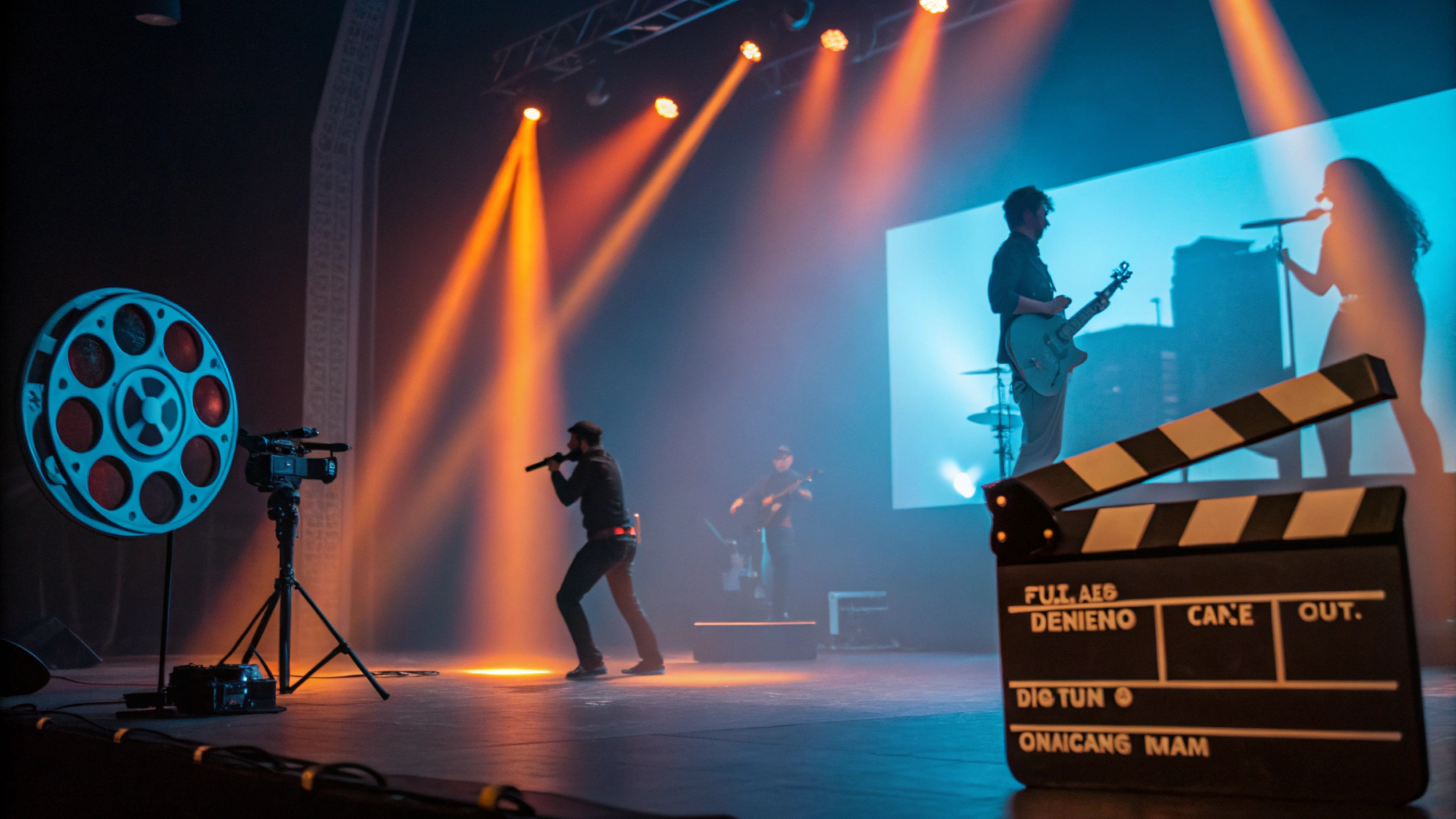 Cinematic music video preview on stage